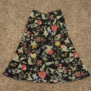 Kasper black multicolor floral viscose a line midi skirt